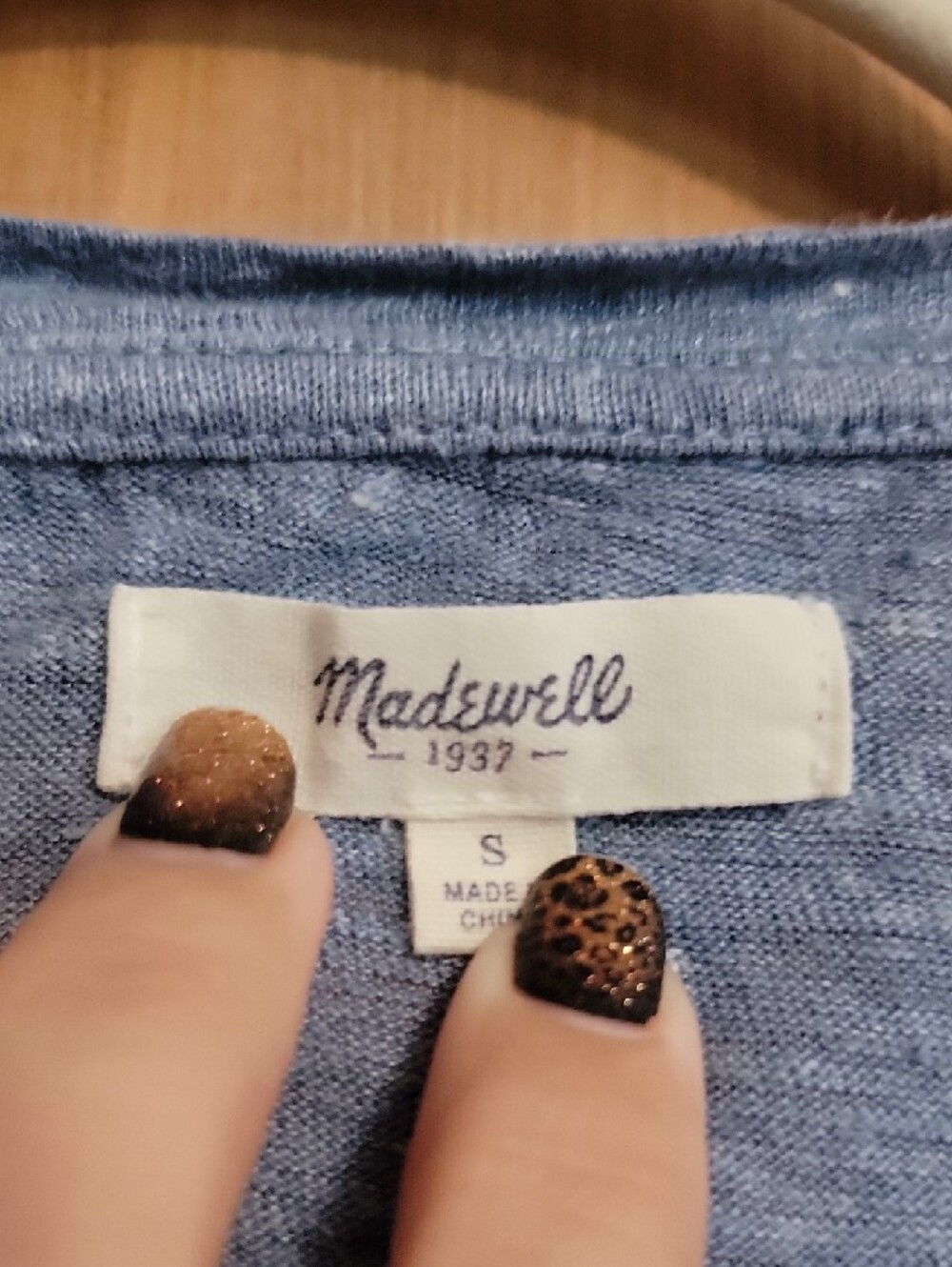 Madewell Blue Heather Crewneck Tee with Tag Detail - Picture 2 of 5